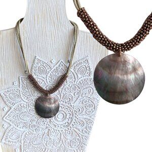 Lia Sophia Cord Beaded Necklace Shell Pendant Boho Vacation Cruise Y2K 15.5-19”
